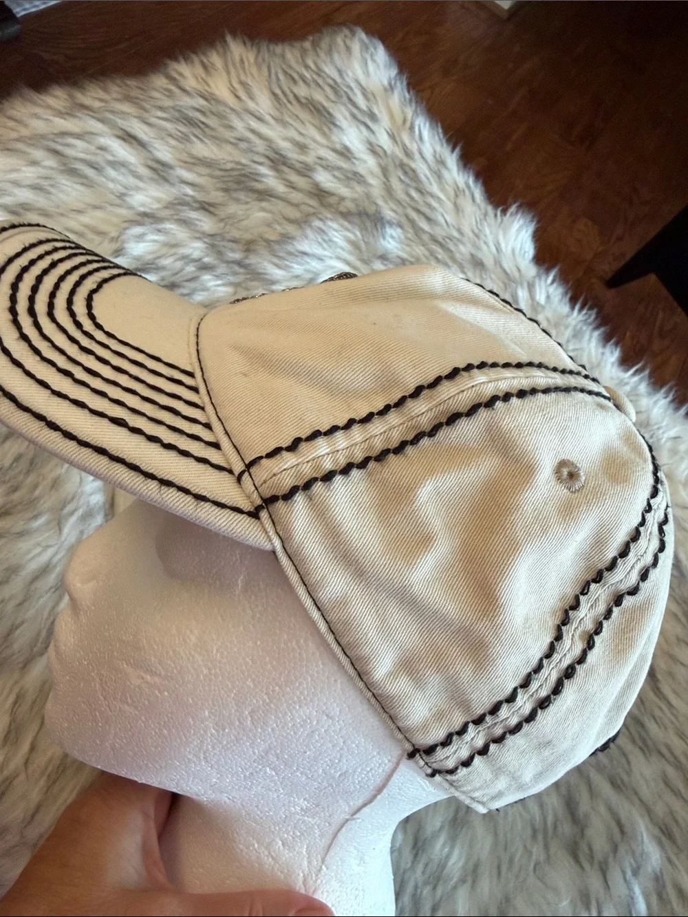 OLIVE & PIQUE Embellished Crystal Flower Baseball Cap - White